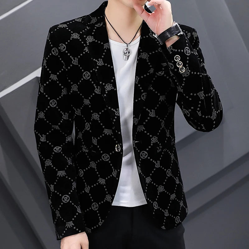 2022 Autumn Men Blazers Luxury Corduroy Casual Slim Suit Jacket Business Social Office Dress Coat Streetwear Jacket Men Clothing - Shopfly.co.uk