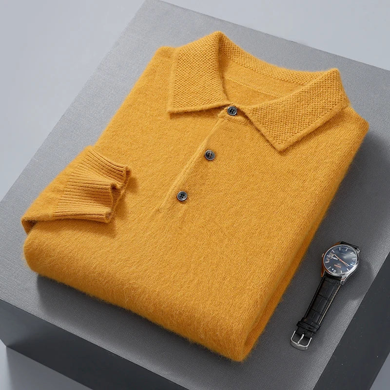Pullover Men's Sweater Polo Neck 100% Mink Cashmere Knitted Sweater Casual Loose Large Size Long Sleeve 23 Winter Korean Version - Shopfly.co.uk