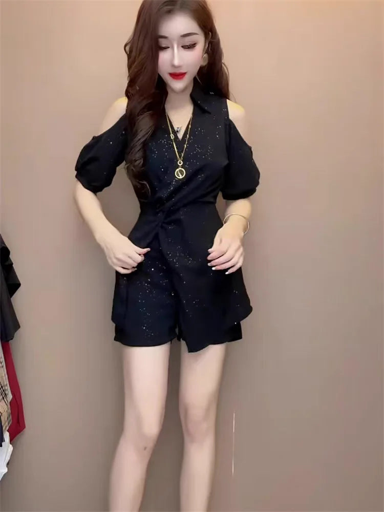 Short Sets for Women 2 Pieces Black Summer Fashion Woman Shorts 2024 Outfit New Features of Matching Business Suit with Trends - Shopfly.co.uk