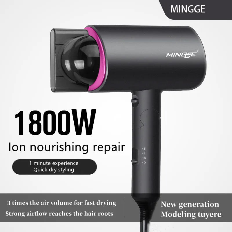 Popular Foldable Hair Dryer 1800W Blue Light Negative Ion Super Silent US/EU/UK/Plug 110V/220V Home Barber Recommended - Shopfly.co.uk